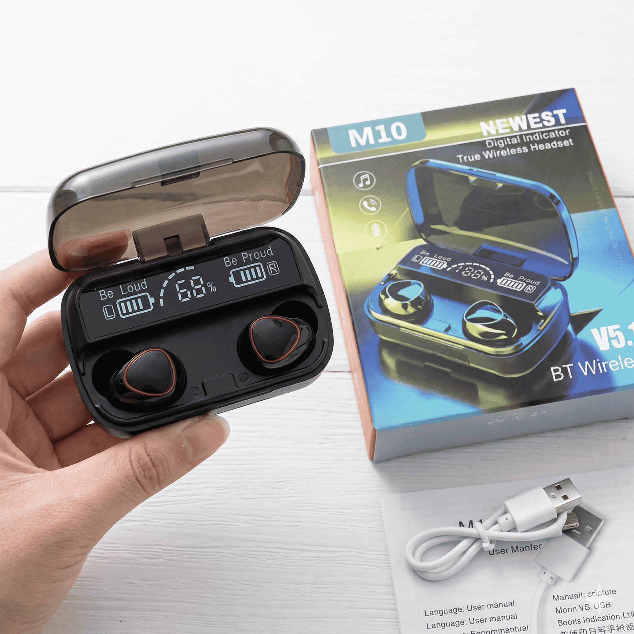 M10 TWS Bluetooth 5.1 Wireless Earbuds LED Display Charging Case Bangladesh